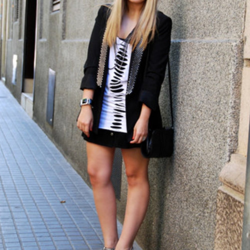 Zara Black Silver Studded Blazer Jacket Large